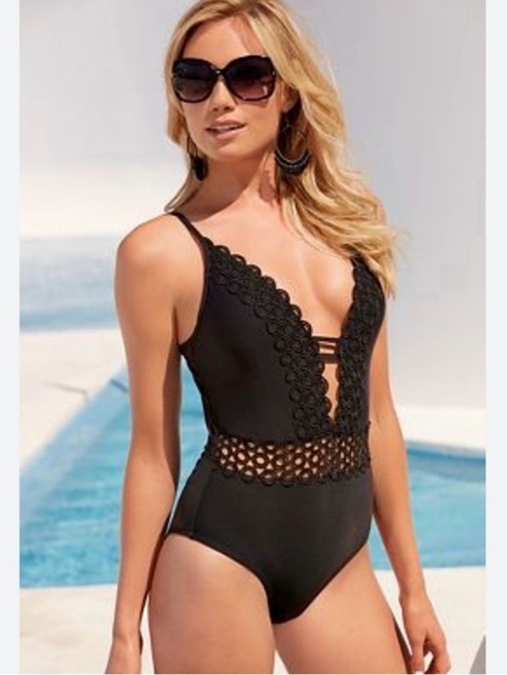 NWT Becca Black Siren Plunge One Piece Swimsuit | Size: L